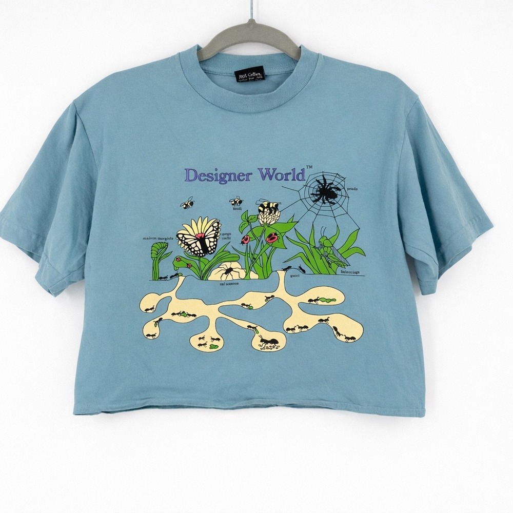 Mega Yacht Designer World Cropped Tee Shirt Womens S Blue Graphic Streetwear Top